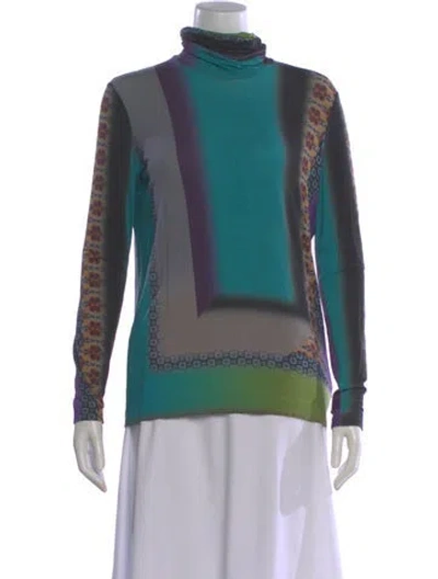 Pre-owned Etro Printed Turtleneck Top In Blue