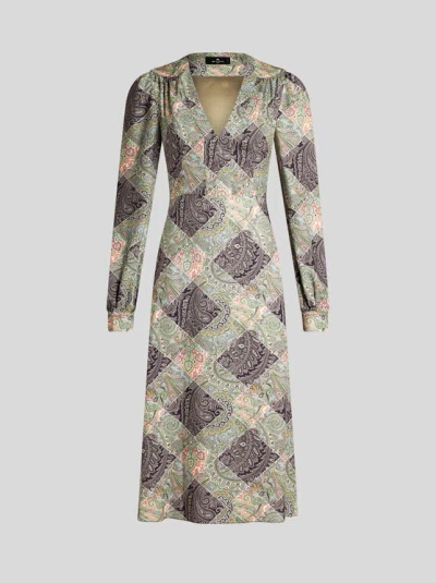 Etro Check Print Twill Dress In X0805