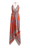 Etro Printed Twill Midi Dress In Orange