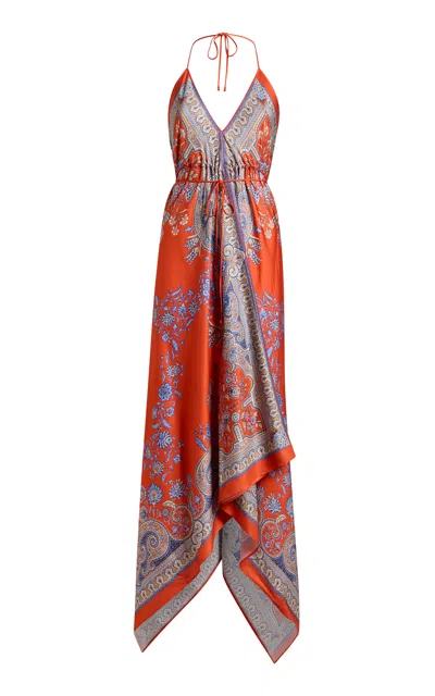 Etro Printed Twill Midi Dress In Orange