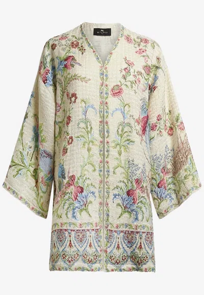 Etro Kesa Side Slit Cotton Blend Jacket In White