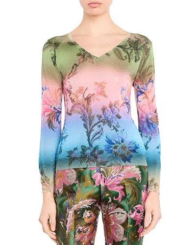 Etro Printed V Neck Knitted Top In Multi
