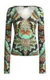 Etro Printed V-neck Silk Top In Multi