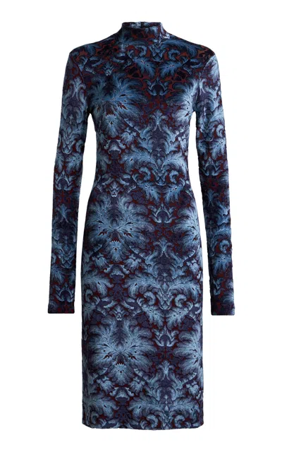 Etro Printed Crepe Midi Dress In Blue