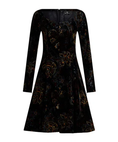 Etro Velted Printed Mini Dress In Black