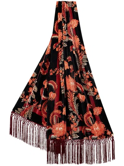 Etro Printed Velvet Scarf In Black