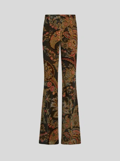 Etro Paisley-print Cotton-blend Velvet Flared Pants In Black