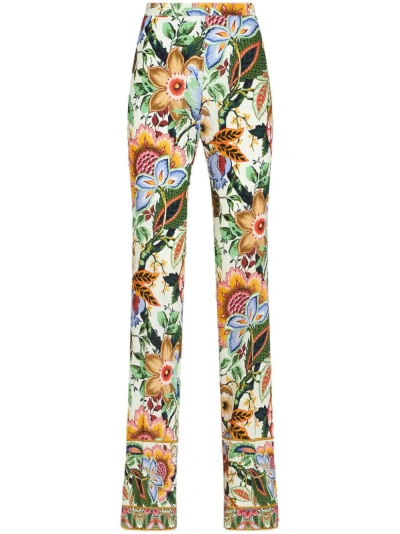 Etro Printed Viscose Trousers In White