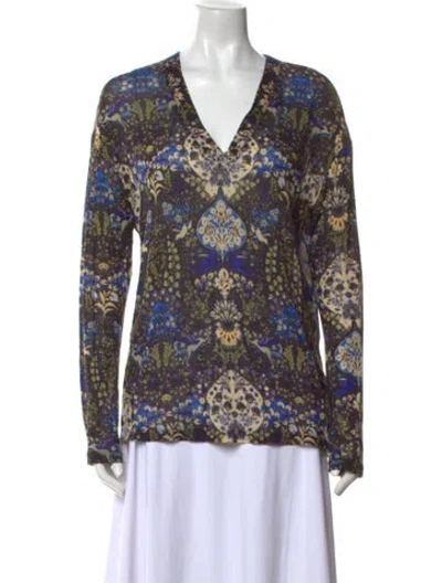 Pre-owned Etro Printed V-neck Blouse In Black