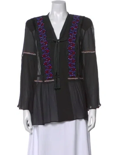Pre-owned Etro Printed V-neck Blouse In Black