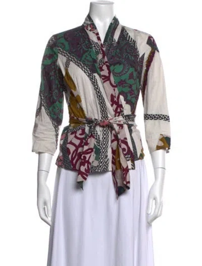 Pre-owned Etro Printed V-neck Blouse In Neutrals