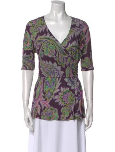 Pre-owned Etro Printed V-neck Blouse In Purple