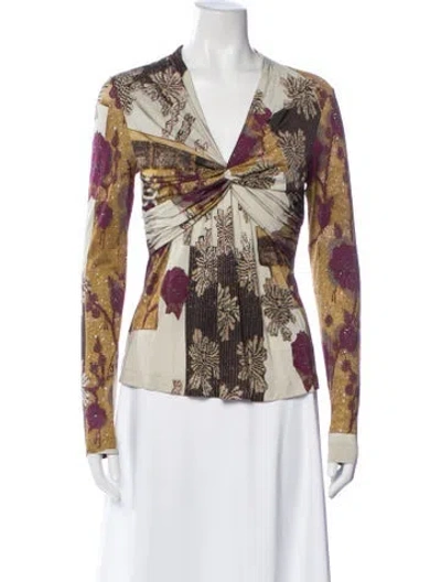 Pre-owned Etro Printed V-neck Blouse In Purple