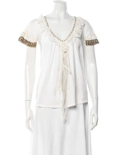Pre-owned Etro Printed V-neck Blouse In White