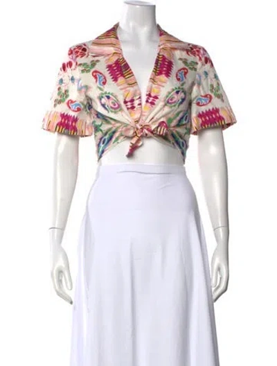 Pre-owned Etro Printed V-neck Crop Top In White