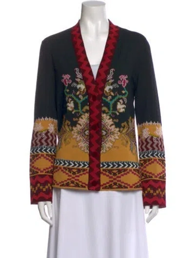 Pre-owned Etro Printed V-neck Sweater In Black