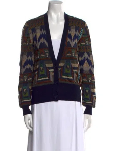 Pre-owned Etro Printed V-neck Sweater In Blue