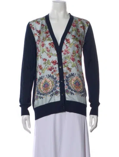 Pre-owned Etro Printed V-neck Sweater In Blue