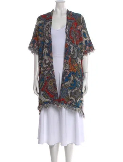 Pre-owned Etro Printed V-neck Sweater In Blue