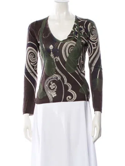 Pre-owned Etro Printed V-neck Sweater In Green