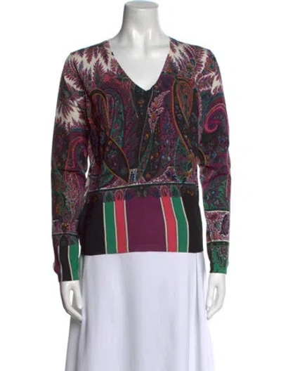 Pre-owned Etro Printed V-neck Sweater In Multi