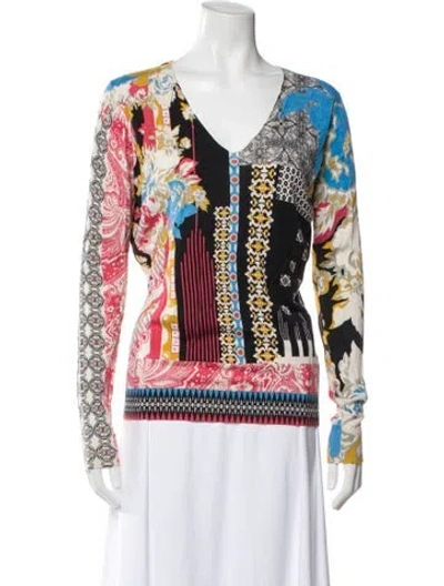 Pre-owned Etro Printed V-neck Sweater In Multi