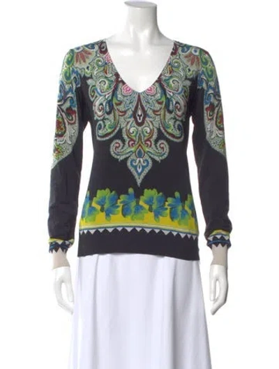 Pre-owned Etro Printed V-neck Sweater In Multi