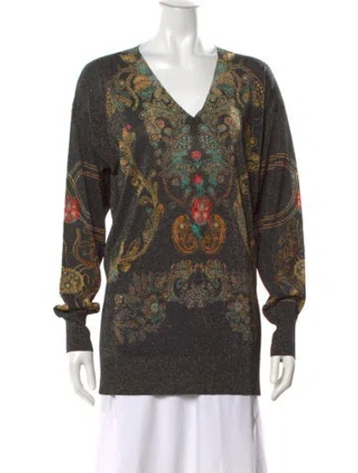 Pre-owned Etro Printed V-neck Top In Black