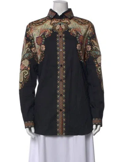 Pre-owned Etro Printed V-neck Top In Black