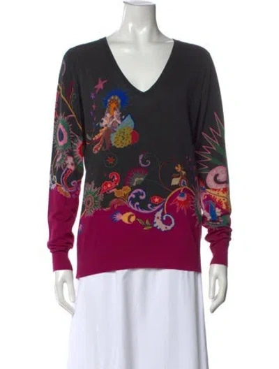 Pre-owned Etro Printed V-neck Top In Black