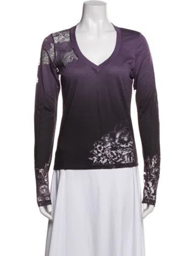 Pre-owned Etro Printed V-neck Top In Blue