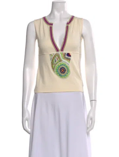 Pre-owned Etro Printed V-neck Top In Neutral