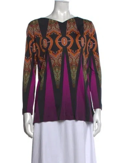 Pre-owned Etro Printed V-neck Top W/ Tags In Purple