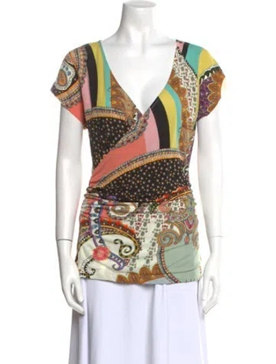 Pre-owned Etro Printed V-neck T-shirt In Neutral