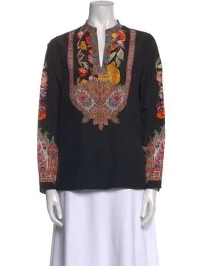 Pre-owned Etro Printed V-neck Tunic In Black