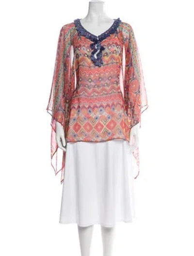Pre-owned Etro Printed V-neck Tunic In Red