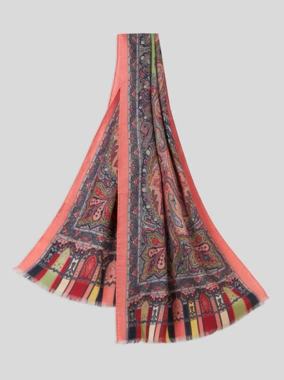Etro Printed Wool And Silk Scarf In Red
