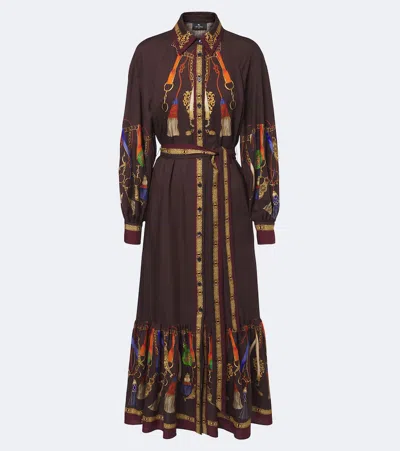 Etro Printed Wool And Silk-blend Twill Shirt Dress In Brown