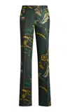 Etro Printed Wool-blend Straight-leg Pants In Dark Green