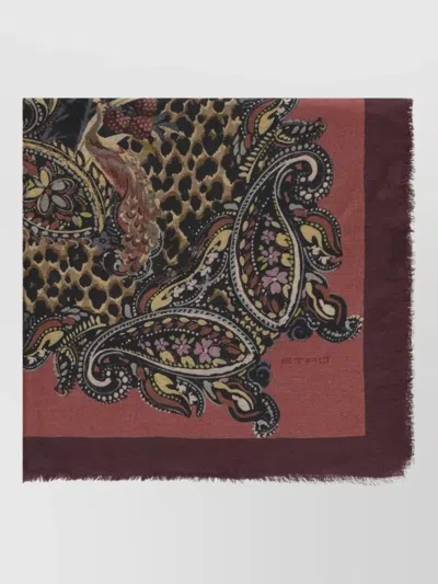 Etro Printed Wool Cashmere Silk Square Scarf In Pink