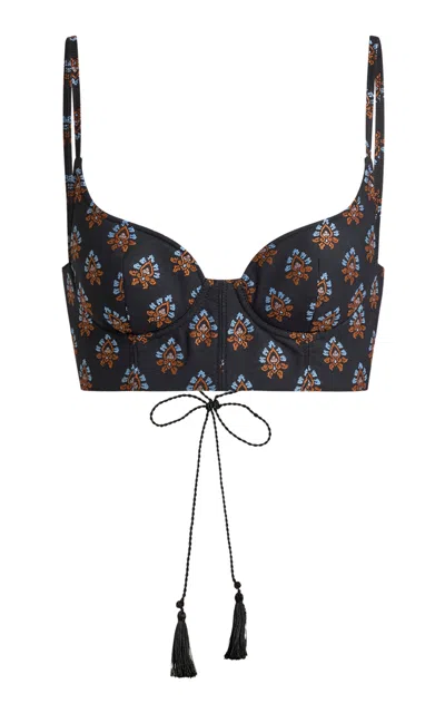 Etro Printed Wool-cotton Bustier Top In Black