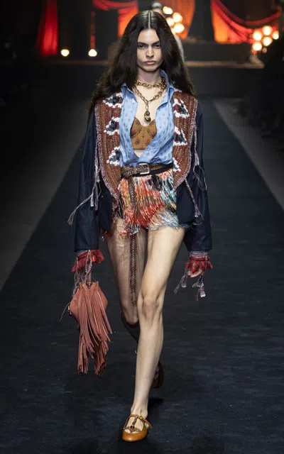 Etro Printed Wool-cotton Bustier Top In Multi