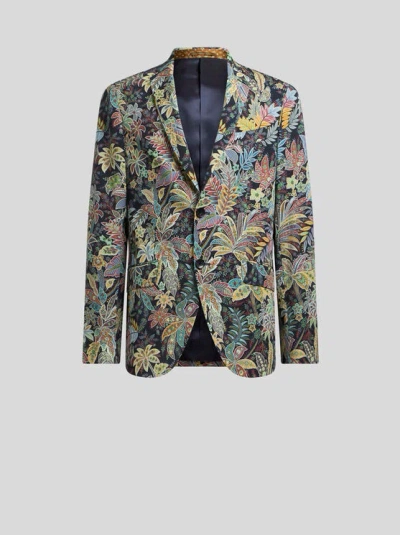 ETRO , PRINTED WOOL GABARDINE JACKET, MAN, GREEN, SIZE 60