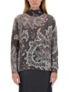 Etro Grey Floral Print Knitted Wool Sweater In Multi