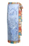 Etro Printed Wrap-front Cotton Midi Skirt In Blue