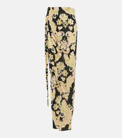 Etro Floral Printed Wrap Maxi Skirt In Black,multicolor