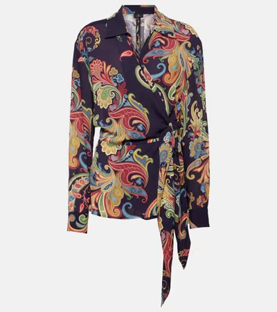 Etro Printed Wrap Top In Blue