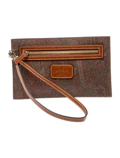 Pre-owned Etro Printed Wristlet In Brown