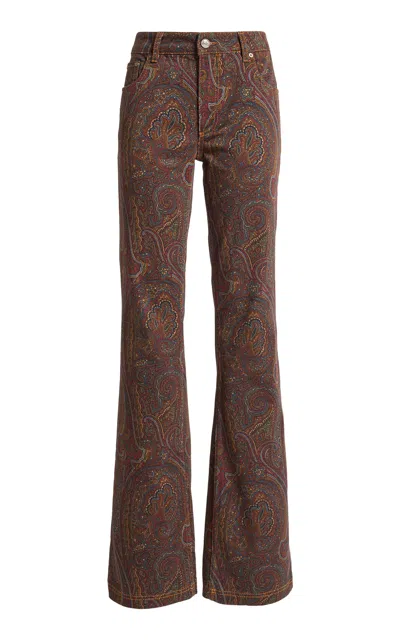 Etro Printeed Stretch-denim Flared Jeans In Brown