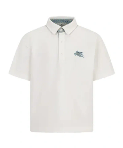 Etro Kids' Prints Legacy Cotton Pique Polo Shirt With Pegaso In White